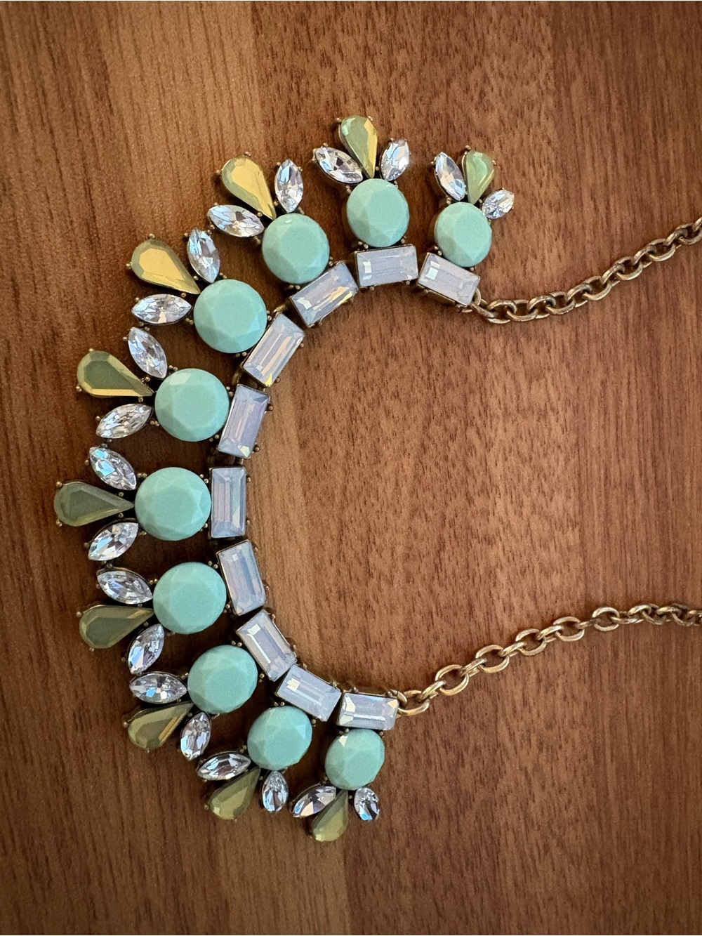 J. Crew Gold-Tone Bib Necklace with Mint Green and Pale Yellow Accents - Picture 2 of 3